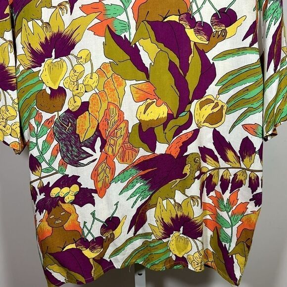 DANIEL HECHTER Unisex Tropical Short Sleeve Button Down Shirt White Size Large - Picture 12 of 14